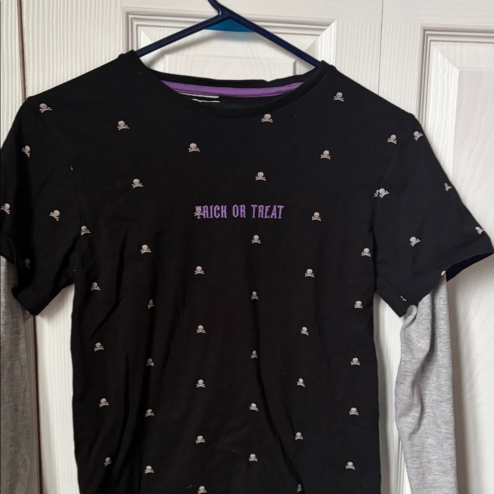Denim & Flower Black Tee with Purple 'Trick or Treat' Graphic